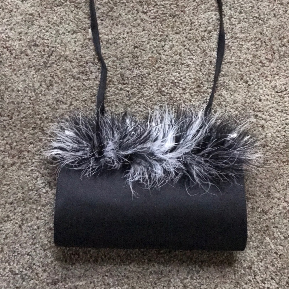 🖤 Black Satin & Ostrich Evening Bag 🖤